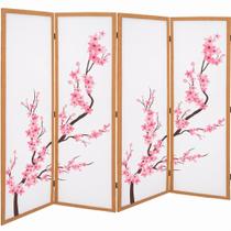4 Biombo Oriental Japonês Sakura Sanfonado Com Dobradiças Folha Painel Mdf Divisor Divisória Separador De Ambiente