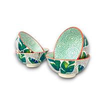 4 Bowl Tigela Cumbuca Cerâmica Estampa Folha Verde Pequeno