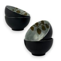 4 Bowl Tigela Cumbuca Cerâmica Preto Acetinado Galho Pequeno