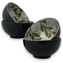 4 Bowl Tigela Cumbuca Cerâmica Preto Acetinado Galhos Grande