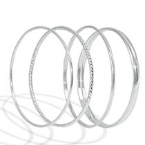 4 Bracelete Pulseira Rigida Argola Sem Fecho Grande Prata