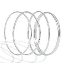 4 Bracelete Pulseira Rigida Argola Sem Fecho Grande Prata 4 Bracelete Pulseira Rigida Argola Sem Fecho Grande Prata