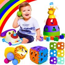 4 Brinquedos Pedagógico Bebe Interagir Auxilia Falar Andar - Cubo Telefone GirafaD Leão