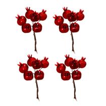 4 Buquê Natalino Mini Romã Berry Vermelho Enfeite Natal 14Cm