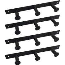 4 Cabideiros de Parede Pretos 3 Ganchos 30cm Multiuso Bolsas Roupas Duller