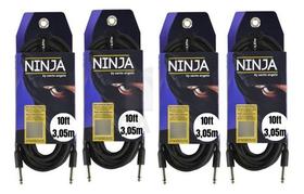4 Cabo de Guitarra 0.20mm Preto e Conectores P10 Mod Ninja Cable 10FT/3,05M
