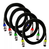 4 cabos de microfone balanceado xlr santo angelo 5 metros vermelho, azul, verde e amarelo