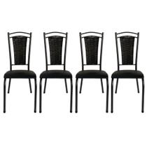 4 Cadeira Paris Preto Cozinha Assento Estofado Sala Jantar Área Gourmet Churrasco Junco Fibra Sintética