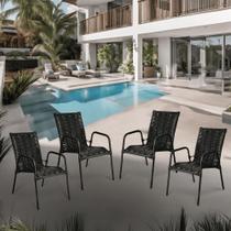 4 Cadeira Tropical Varanda Jardim De Junco Fibra Sintética