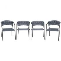 4 Cadeiras Atenas Tricô Náutico e Alumínio com Proteção UV para Varanda, Cozinha, Área, Jardim - Pintura Preto