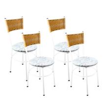 4 Cadeiras Branca Para Cozinha Viena Palha Cor:Floral Gelo