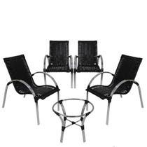 4 Cadeiras com Mesa de Centro Garden Fibra Sintética e Alumínio para Área Externa - Preta - Panero Móveis
