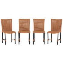 4 Cadeiras de Jantar Cannes de Alumínio com Pintura Preta e Trama Tela de Corda Náutica