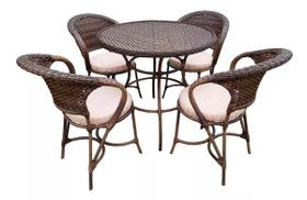 4 Cadeiras E 1 Mesa Arcobalena Fibra Sintética Almofadas Lizato Bege