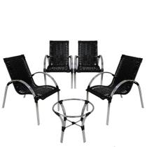 4 Cadeiras E Mesa De Centro Em Alumínio Em Garden Preta