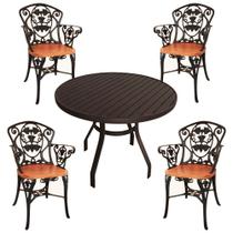 4 Cadeiras E Mesa Tampo Ripado Aluminio Para Cozinha Jantar Piscina Jardim Marrom