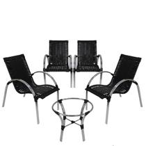 4 Cadeiras em fibra sintética com mesa de centro Garden em alumínio para área externa preta 4 Cadeiras em fibra sintética com mesa de centro Garden em alumínio para área externa preta