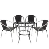 4 Cadeiras em Fibra Sintética e Alumínio com mesa Salinas para Área de Piscina - Cor Tabaco