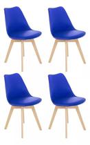 4 Cadeiras Estofada Leda Base Madeira Eames Cozinha Azul Bic