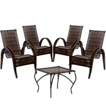 4 Cadeiras Napoli com Mesa de Centro em Fibra Sintética para Área de Jardim, Pátio, Varanda, Sacada - Pedra Ferro