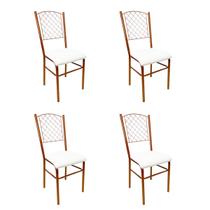 4 Cadeiras para Cozinha reforçada cor Cobre assento branco encosto de grade