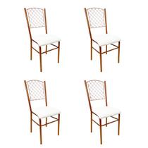 4 Cadeiras para Cozinha reforçada cor Cobre assento branco encosto de grade 4 Cadeiras para Cozinha reforçada cor Cobre assento branco encosto de grade
