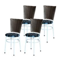 4 Cadeiras para Mesa Branca Hawai Marrom Assento Floral