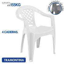 4 Cadeiras Plástica Tramontina Multiuso Braços Suporta 155KG