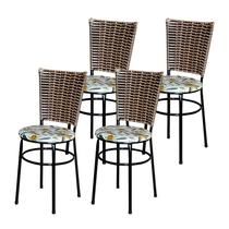 4 Cadeiras Pretas para Mesa Hawai Avelã Assento Floral