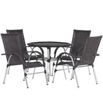 4 Cadeiras Vênus Alumínio e Mesa com Tampo Tramado para Jardim, Piscina, Área