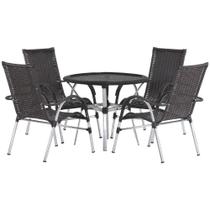 4 Cadeiras Vênus Alumínio e Mesa com Tampo Tramado para Jardim, Piscina, Área