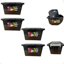 4 Caixa Organizadora Multiuso Preta Com Trava Prata 20 Lts