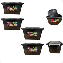 4 Caixa Organizadora Multiuso Preta Com Trava Prata 20 Lts