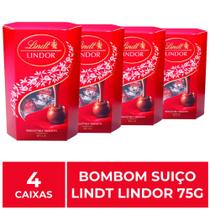 4 Caixas de 75g, Bombons de Chocolate Suiço, Lindt Lindor