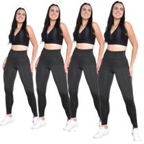 4 Calças Legging Suplex Liso Leg Feminina academia Caminhada preto a pronta entrega