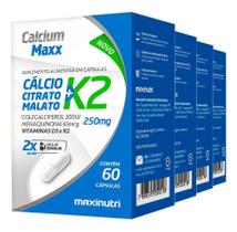 4 Calcio Citrato Malato + Vitaminas K2 D3 Com 60 Cápsulas