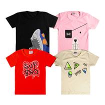 4 Camisas Infantil Juvenil Estampa Brilha No Escuro Roupas de Crianças
