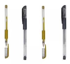 4 Caneta Gel Dourado Ouro E Prata Com Grip Antideslziante