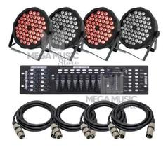 4 Canhao Refletor 64 Rgb 54 Leds Triled 3w + Mesa DMX + Cabos 2m