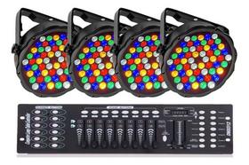 4 Canhão Refletor Par 64 Slim Rgbwa 60 Led 5w + Mesa Dmx192