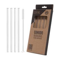 4 Canudos de Vidro Reto 20cm Reutilizável com Escova de Limpeza