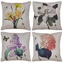 4 Capa Almofada Linho Estampada Flor Lavanda Hortênsia 43x43