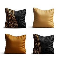 4 Capas de almofada 42x42 arabescos preto efeito dourado Atelier Valverde