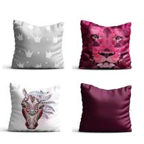 4 Capas de almofada 42x42 leão e cavalo uva Atelier Valverde