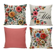 4 Capas de Almofadas dia das Mães com Zíper 0,40cm x0,40cm sem Refil Estampa Decorativa