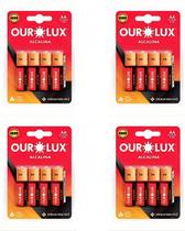 4 Cartelas Com 4 Pilhas Alcalina Pequena AA 1.5V Ourolux
