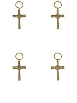 4 chaveiros dourado strass cruz religioso grande santo santa