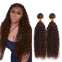 4 Chocolate Brown Kinky Curly Human Hair Weave 2 pacotes