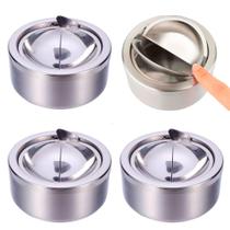 4 Cinzeiro Inox Anti-cheiro Anti-vento Sem Fumaça Com Tampa