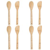 4 Colher E 4 Espátula Bambu Natural Utensílios Cozinha 30 cm